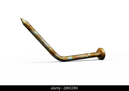 Rusty old bent metal nail, illustration. Old nails and other dirty objects are potential sources of tetanus bacteria. Stock Photo