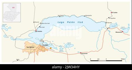 vector map of Lake Peten Itza in Guatemala Stock Photo