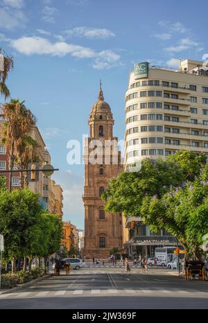 Bell tower of Malaga Cathedral or Catedral de la Encarnación in Malaga, Andalusia Southern Spain. Stock Photo