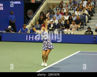 New York, USA. 03rd Sep, 2022. 2022 US Open Tennis Championship, Flushing Meadows, NY, USA. 2 September, 2022. Appearing in fresh and vigorous athletic condition, challenger Ajla Tomljanovic unexpectedly-prevails over tennis great Serena Williams in three intense sets (7-5, 6-7(4), 6-1), thereby bringing a great tennis star to the likely exit from the stage of international Grand Slam tennis and potentially ushering in a new star onto the tennis stage.  Credit: ©Julia Mineeva/EGBN TV News/Alamy Live News Credit: Julia Mineeva/EGBN TV News/Alamy Live News/Alamy Live News Stock Photo