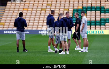 Norwich, UK. 03rd Sep, 2022. Coventry players out on the pitch before the Sky Bet Championship match between Norwich City and Coventry City at Carrow Road on September 3rd 2022 in Norwich, England. (Photo by Mick Kearns/phcimages.com) Credit: PHC Images/Alamy Live News Stock Photo