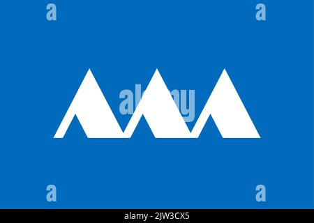 Flag of Yamagata Prefecture (Japan) - vector, three white stylized mountains on a blue background Stock Vector