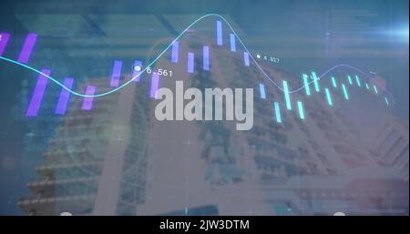 Image of data processing over modern building Stock Photo