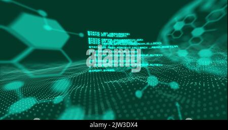 Image of data processing and brains on black background Stock Photo