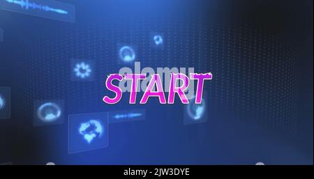 Image of start text and data processing on blue background Stock Photo