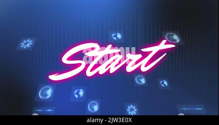 Image of start text and data processing on blue background Stock Photo