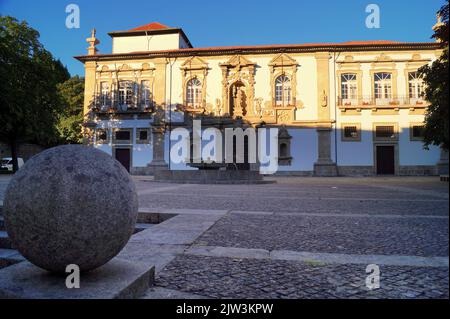 16th-century Santa Clara Convent, facade with Baroque style elements, currently houses city's administration, in historic center, Guimaraes, Portugal Stock Photo