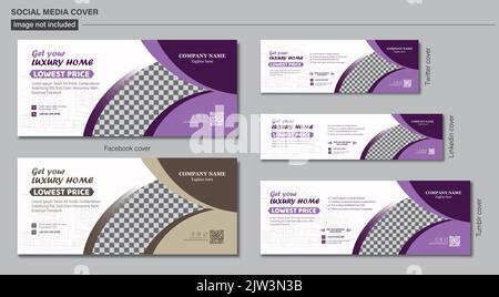 Real estate social media cover template design, housing, and home rental business social media profile with abstract background Stock Vector