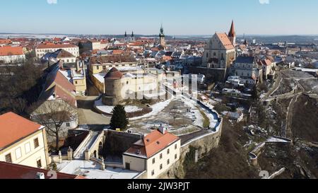 scenic aerial panorama of Znojmo city, South Moravia, Czech Republic ...