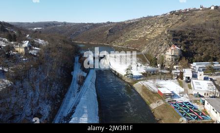 scenic aerial panorama of Znojmo city, South Moravia, Czech Republic ...