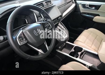 Gdansk, Poland - September 3, 2022: Interior of new model of Honda HR-V hybrid presented in the car showroom of Gdansk Stock Photo