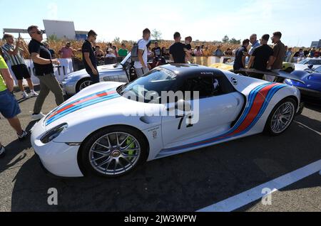 Demonstrations of the speed and power of the cars of the participants of the Supercar Owners Circle - SOC Croatia 2022 on the runway of the Aviation Technical Center in Velika Gorica, Croatia on September 3, 2022.  Photo: Sanjin Strukic/PIXSELL Stock Photo