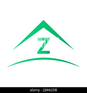 Z logo with real estate house building roof, template. Victor Stock Vector