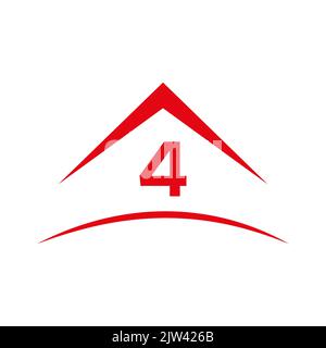 4 logo with real estate house building roof, template. Victor Stock Vector