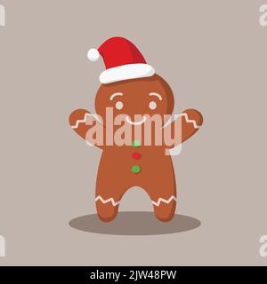 Gingerbread man with santa hat icon Vector for Christmas Stock Vector