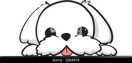 Cute Maltese White Puppy Cartoon Vector, for design, banner, logo Stock Vector