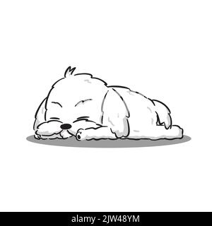 Cute Maltese White Puppy Sleeping, Lay down Cartoon Vector Stock Vector