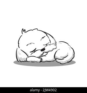 Cute Maltese White Puppy Sleeping, Lay down Cartoon Vector Stock Vector