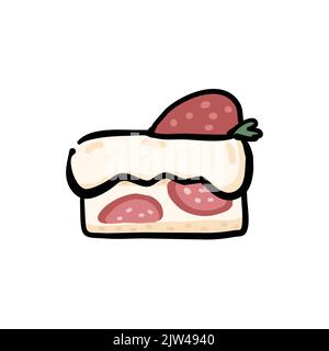 Strawberry cake. Doodle drawing vector Stock Vector