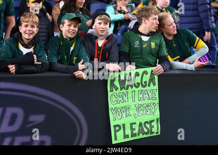 3rd September 2022; Allianz Stadium, Sydney, New South Wales, Australia; 2022 Etoro Rugby Championship, Australia versus  South Africa: South Africa supporters cheer for their team Stock Photo