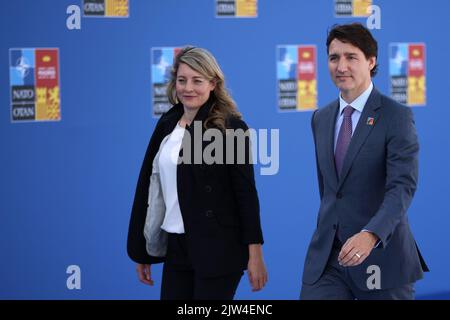 Spain, Madrid - 30 June, 2022: Canada's Prime Minister Justin Trudeau (R) and Foreign Minister Melanie Joly attend the NATO summit in Madrid, Spain. Stock Photo
