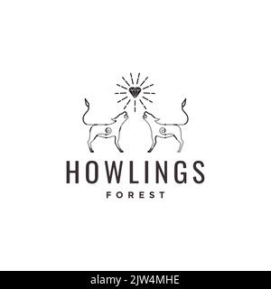 wolf howl with diamond logo design Stock Vector