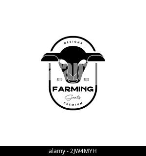 geometric goat head farm badge vintage logo Stock Vector