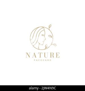 face women hairstyle with leaf organic logo design Stock Vector