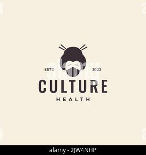 face woman japan culture with mask logo design Stock Vector
