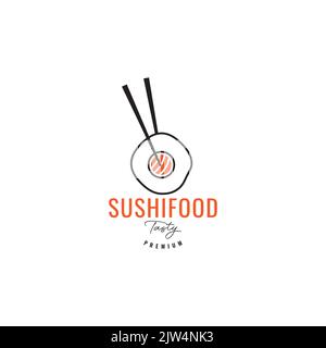 meat sushi fish with chopstick logo design Stock Vector