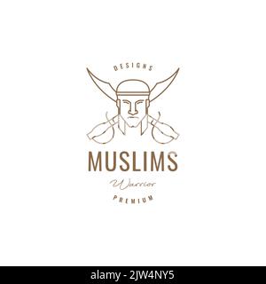face muslim swords warrior logo design Stock Vector