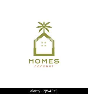 environment home with coconut tree modern logo design Stock Vector