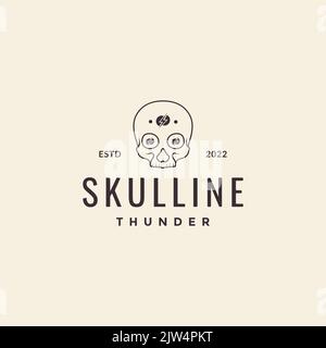 hipster skull with thunder bolt logo Stock Vector