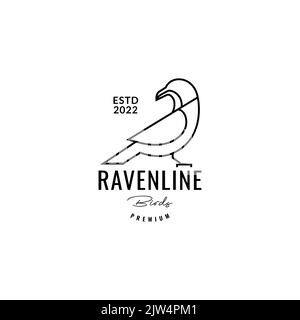 geometric raven line logo design Stock Vector