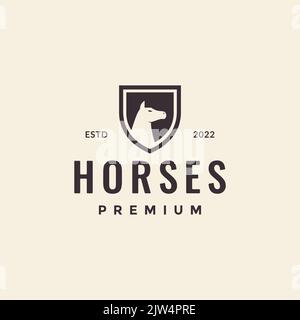 horse with shield hipster logo design Stock Vector