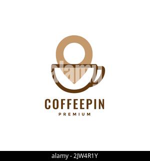 cup coffee with pin map location logo design Stock Vector