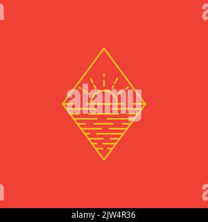 colorful aesthetic sunset with water sea logo design Stock Vector