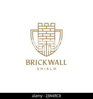 brick wall door shield logo design Stock Vector