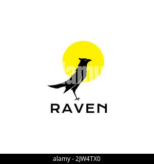 raven with sunset logo design Stock Vector