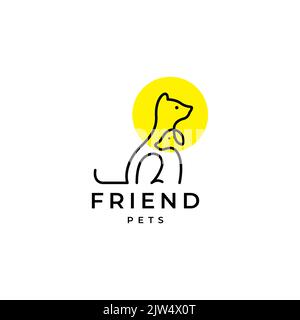continuous line minimal cat dog pets logo design Stock Vector