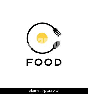 spoon fork with egg food modern logo design Stock Vector