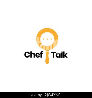 cook pan with bubble talk logo design Stock Vector