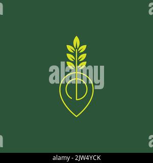 plant growth with pin map location logo design Stock Vector
