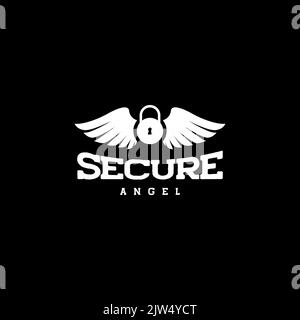 padlock with wings angel logo design Stock Vector