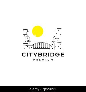 town city bridge minimal with sunset logo design Stock Vector