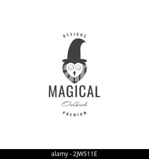 owl with witch hat logo design Stock Vector