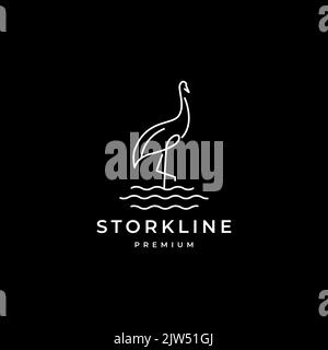 stork with water line art logo design Stock Vector