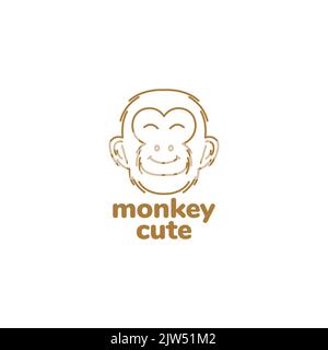 face cute smile ape monkey logo design Stock Vector