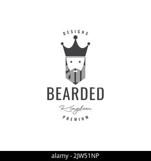 bearded man with crown vintage badge logo Stock Vector