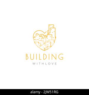 heart love with city building logo design Stock Vector